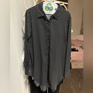 Black polka dot long sleeve baggy button down shirt